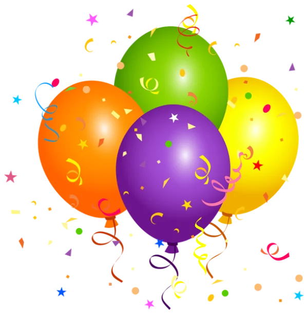 Colorful Party Balloons with Confetti PNG Transparent Background