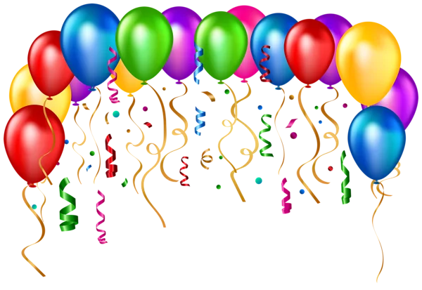 Colorful Party Balloons and Confetti PNG Transparent Background