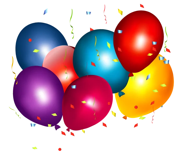 Colorful Party Balloons and Confetti PNG