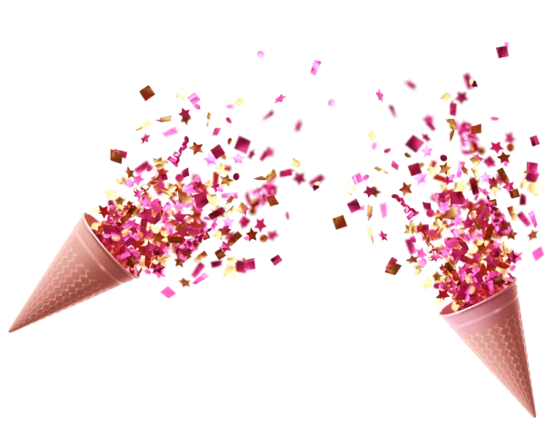 Pink and Gold Confetti Popping from Cones PNG