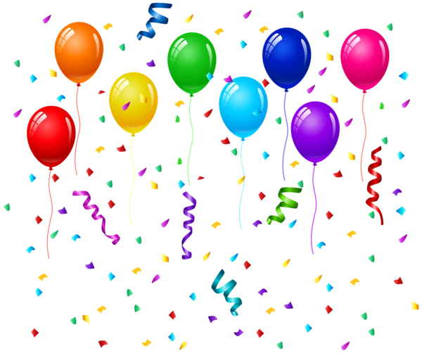 Colorful Party Balloons and Confetti PNG