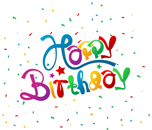 Happy Birthday Text with Colorful Confetti PNG Transparent