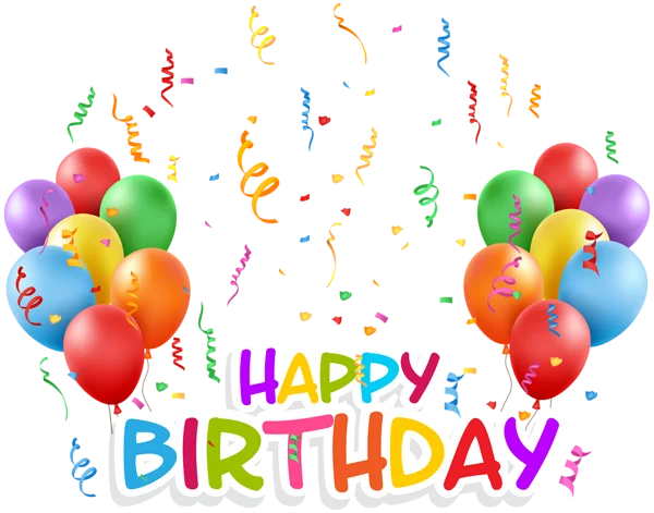 Happy Birthday Balloons and Confetti PNG Transparent