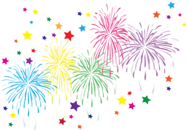Colorful Fireworks and Stars Celebration PNG Transparent Background