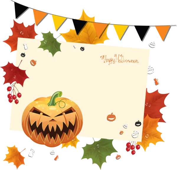 Happy Halloween Card Frame with Jack-o-Lantern PNG