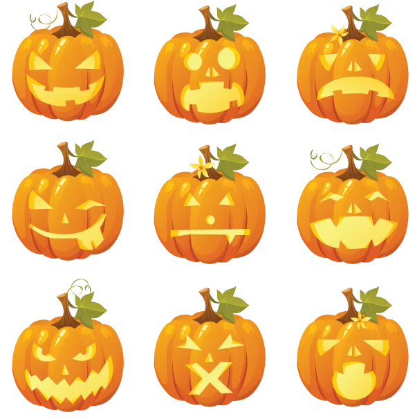 Nine Cartoon Halloween Pumpkins Transparent Background