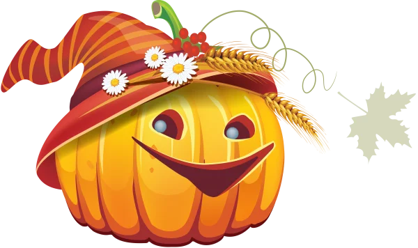 Smiling Autumn Pumpkin with Harvest Hat PNG