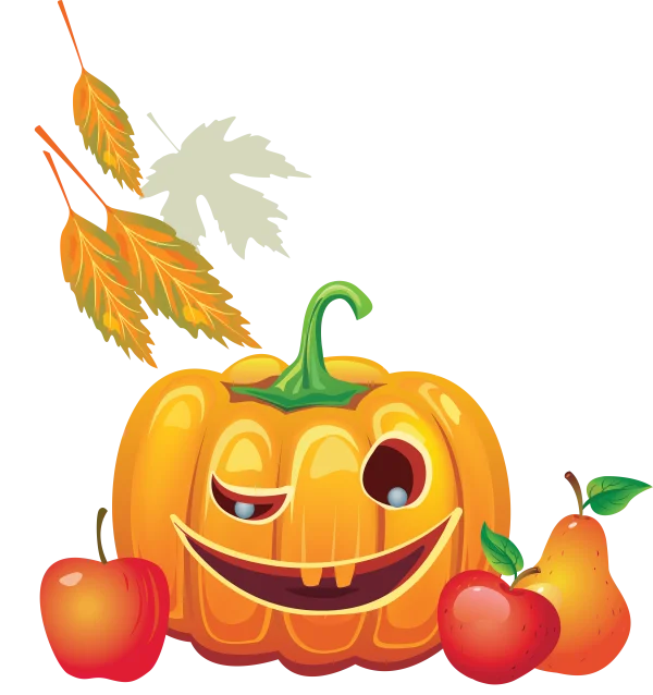 Winking Halloween Pumpkin with Autumn Fruits PNG