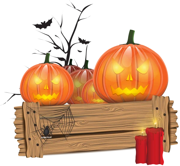 Halloween Pumpkins and Spooky Wooden Sign PNG