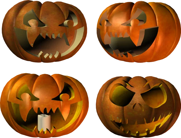 Spooky Halloween Jack-o'-Lanterns PNG Collection