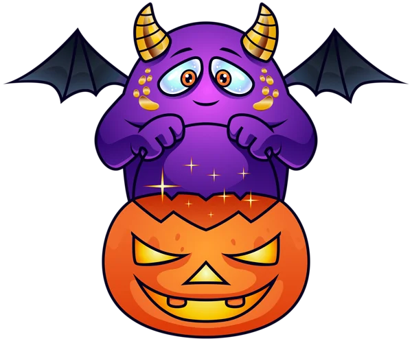 Cute Purple Monster with Halloween Jack-o-Lantern PNG