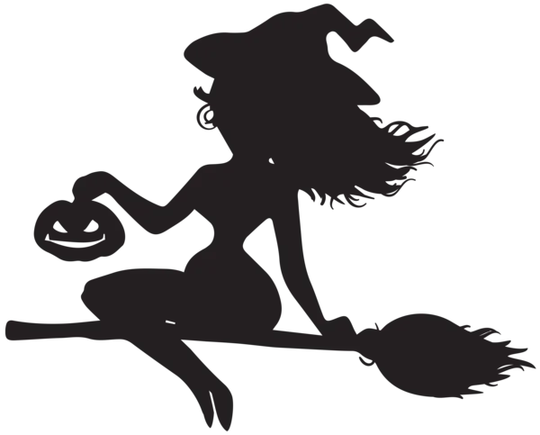 Flying Witch Silhouette with Jack-o'-Lantern PNG
