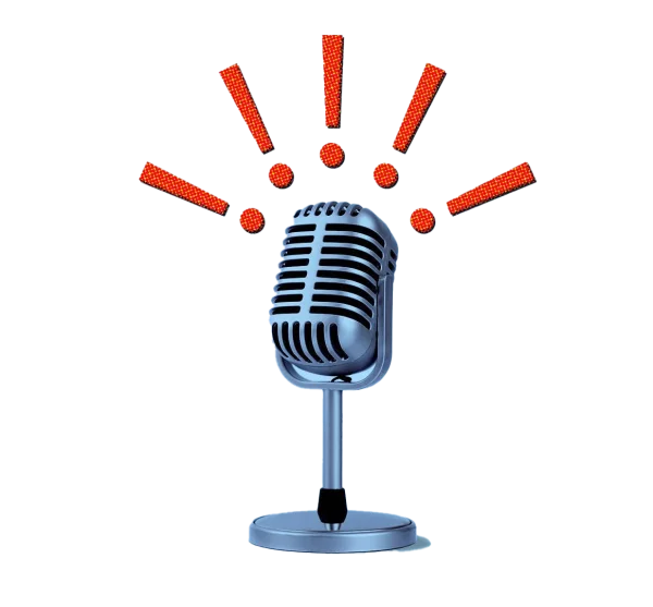 Vintage Microphone with Exclamation Marks PNG Transparent Background