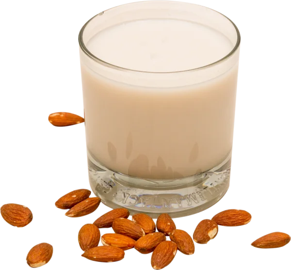 Almond Milk Glass with Almonds PNG Transparent Background