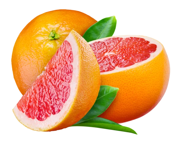 Fresh Grapefruit with Leaves PNG Transparent Background