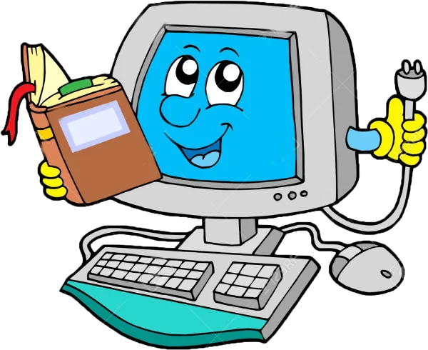 Cartoon Computer Reading Book with Plug PNG