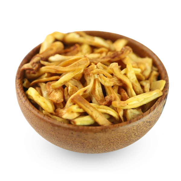 Jackfruit Chips in Wooden Bowl PNG Transparent Background