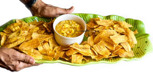 Plantain Chips with Salsa Dip PNG Transparent Background