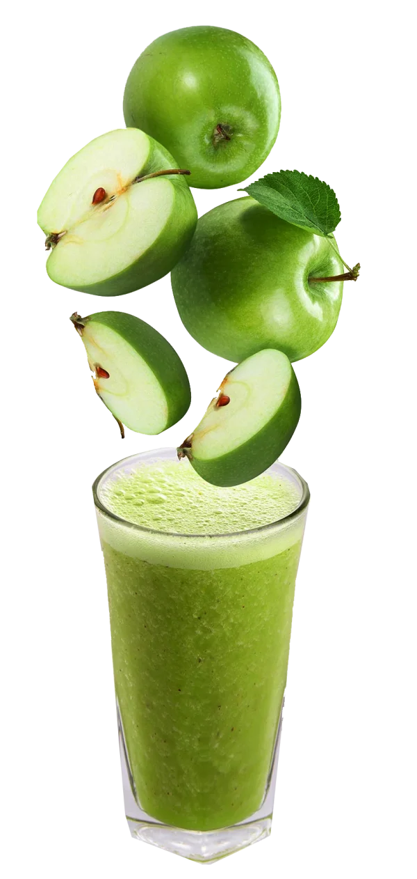 Green Apple Smoothie with Falling Apples PNG