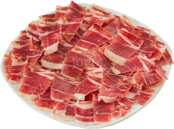 Sliced Cured Ham on Plate PNG Transparent Background