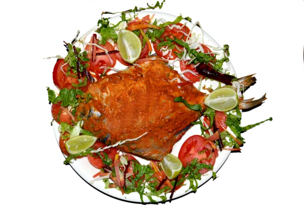 Spicy Whole Fish with Salad PNG Transparent Background