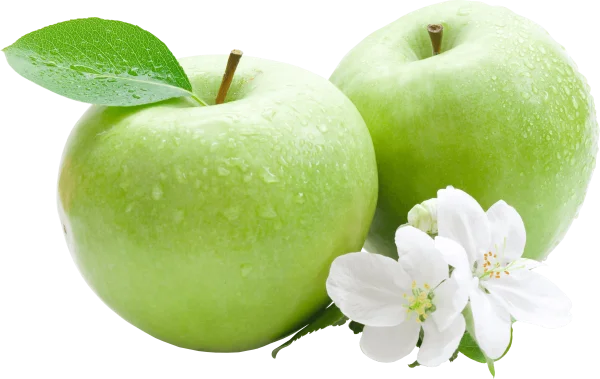 Fresh Green Apples with Blossoms PNG Transparent Background