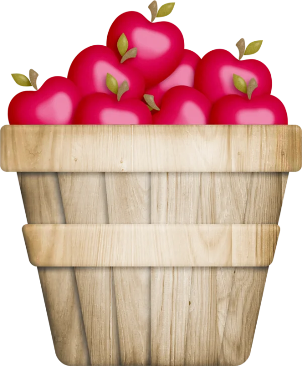 Red Heart Apples in Wooden Bucket PNG Transparent