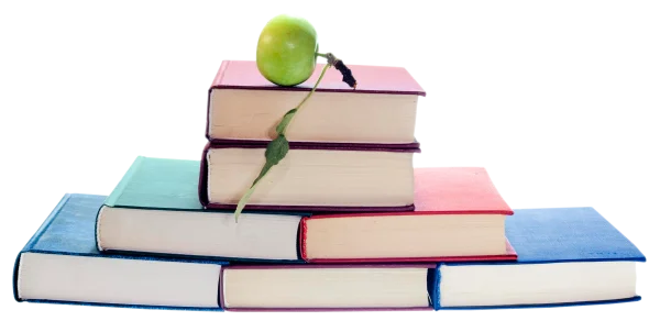 Stack of Books with Green Apple PNG Transparent Background