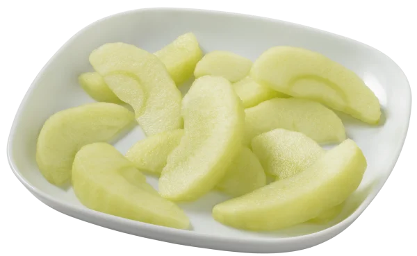 Peeled Green Apple Slices in White Bowl PNG Transparent Background