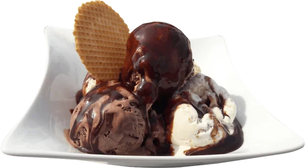 Ice Cream with Chocolate Sauce and Waffle Wafer PNG Transparent