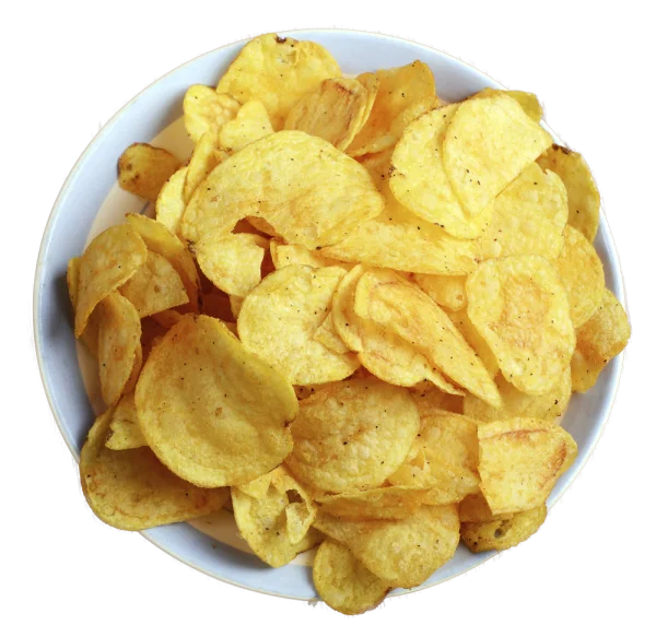 Crispy Potato Chips in Bowl PNG Transparent Background