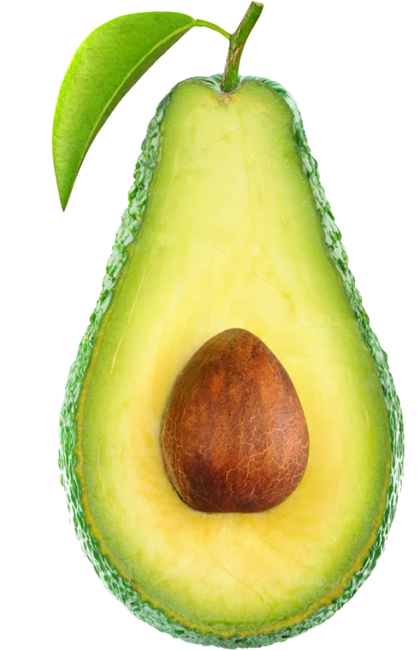 Fresh Halved Avocado with Pit and Leaf PNG