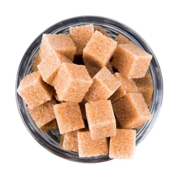 Brown Sugar Cubes in Glass Bowl PNG