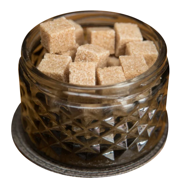 Brown Sugar Cubes in Glass Jar PNG Transparent Background