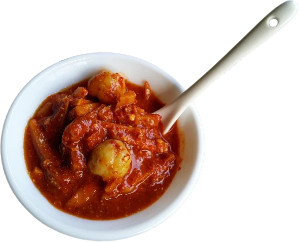 Spicy Red Pickle Bowl with Spoon PNG Transparent