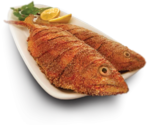 Fried Fish on Plate with Lemon PNG Transparent Background