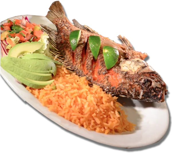 Fried Fish Platter with Rice and Avocado PNG
