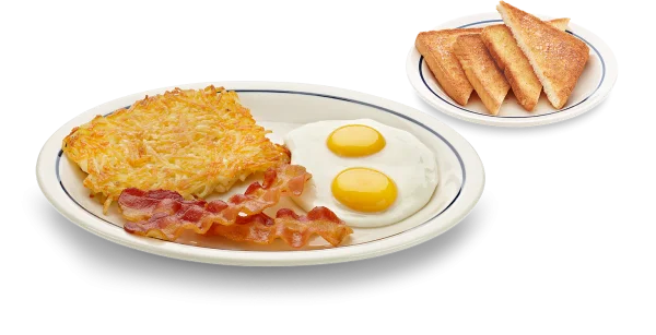 American Breakfast Plate with Fried Eggs and Bacon PNG
