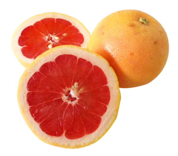 Red Grapefruit Slices and Whole Fruit PNG