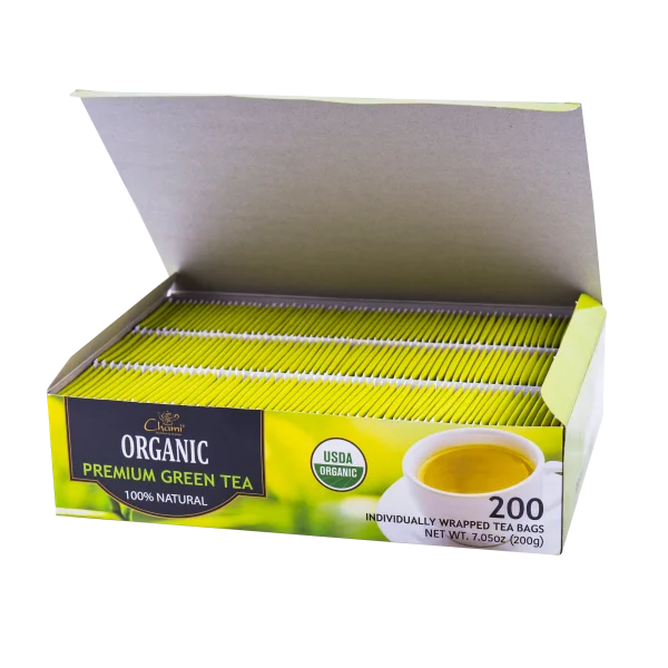 Organic Green Tea Box with Tea Bags PNG