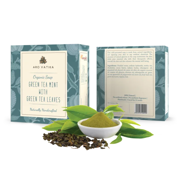 Aro Vatika Green Tea Mint Organic Soap PNG Transparent Background