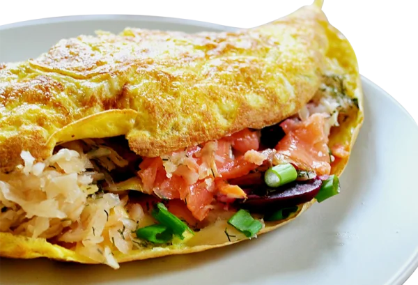 Gourmet Omelette with Smoked Salmon and Sauerkraut PNG