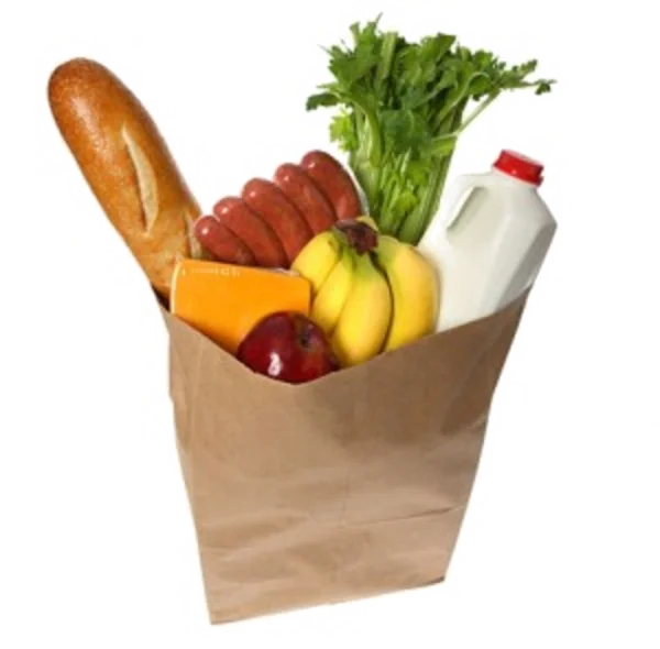 Full Paper Grocery Bag with Assorted Food Items PNG