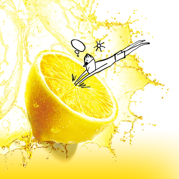 Lemon Splash with Cartoon Character PNG
