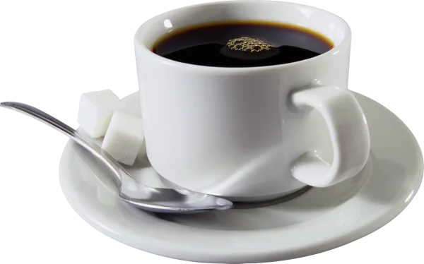 Coffee Cup with Sugar Cubes and Spoon PNG