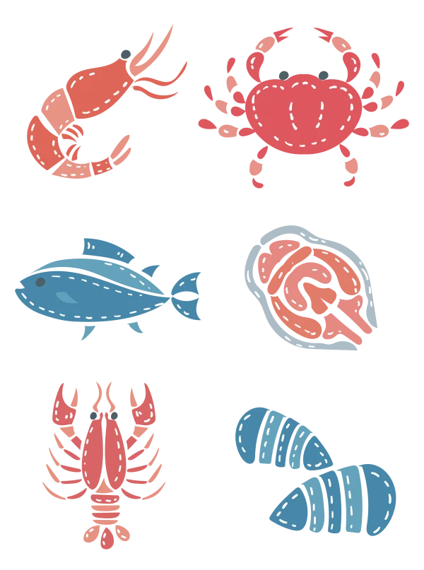 Cartoon Seafood Collection PNG Transparent Background