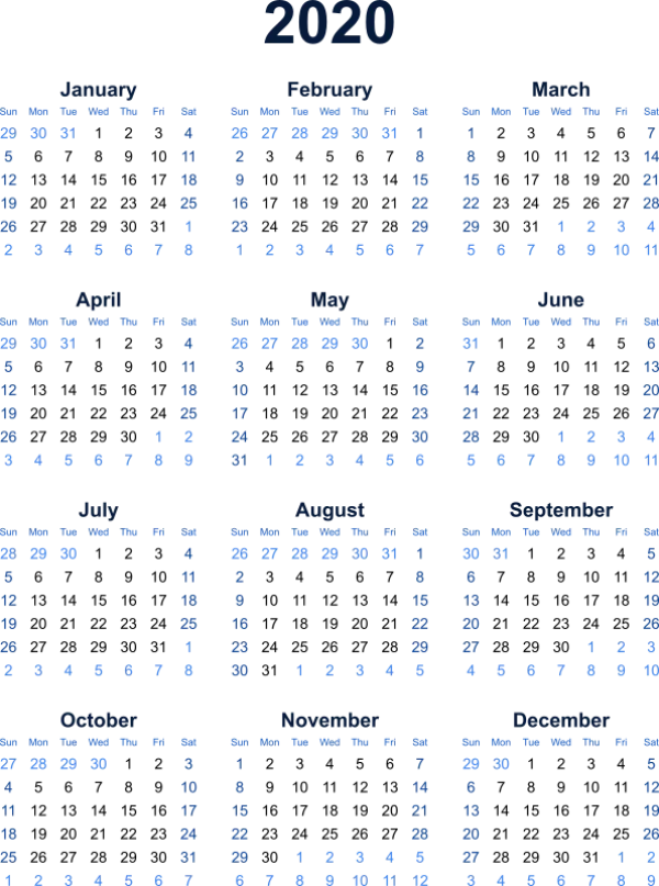 2020 Calendar PNG Transparent Background