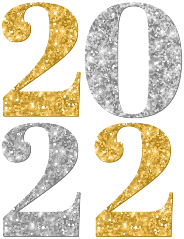 2022 Gold and Silver Glitter Numbers PNG Transparent
