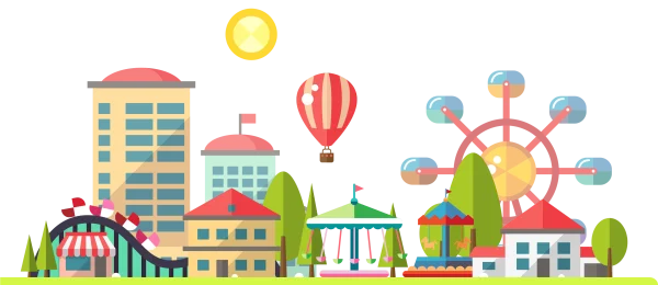 Flat Design Amusement Park Cityscape PNG