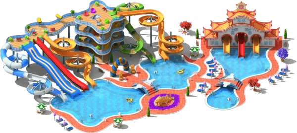 Vibrant Water Park Isometric View PNG Transparent
